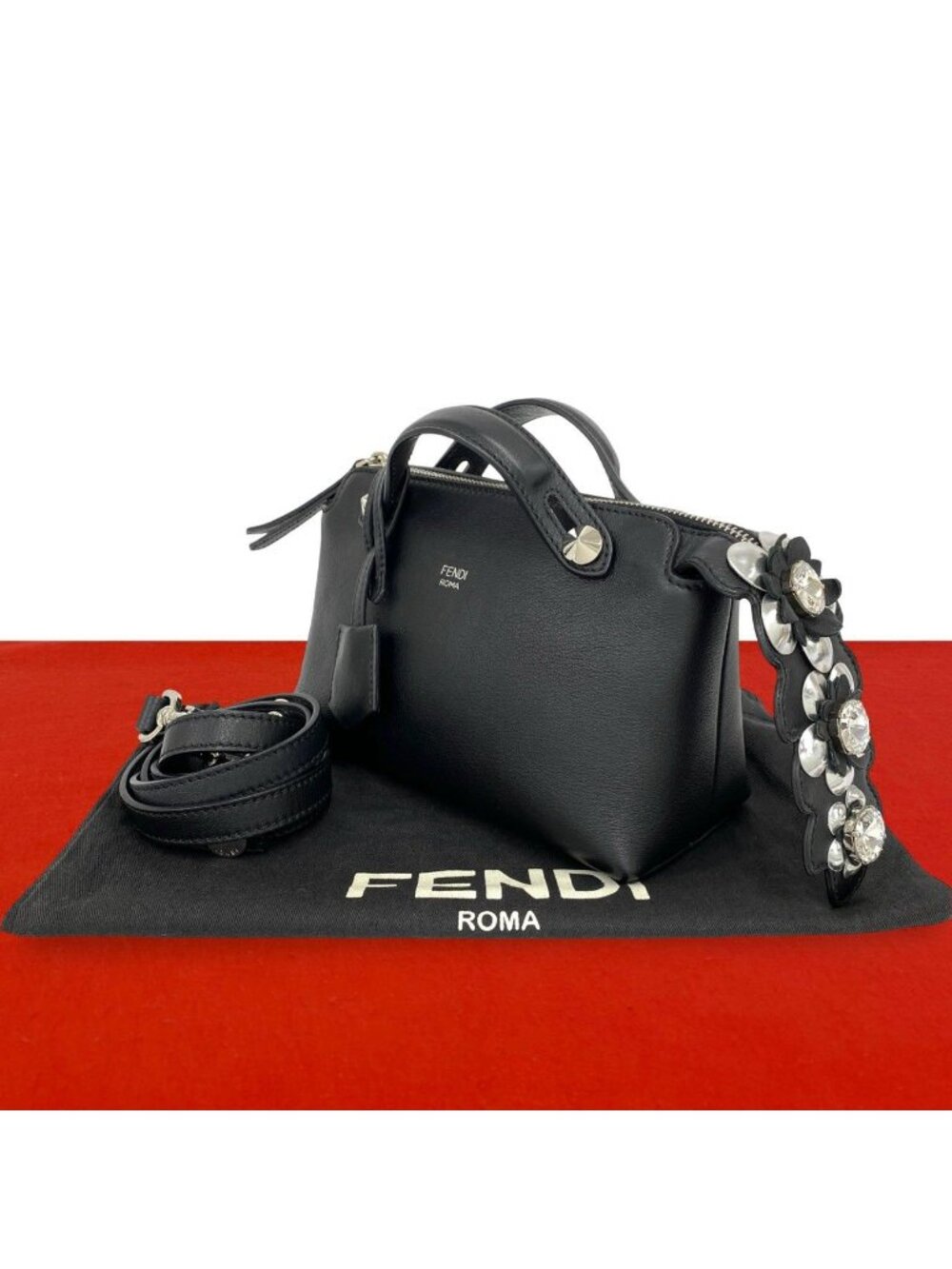 Fendi by the Way Logo Leather Flower Decoration 2-Way Shoulder Bag Pochette